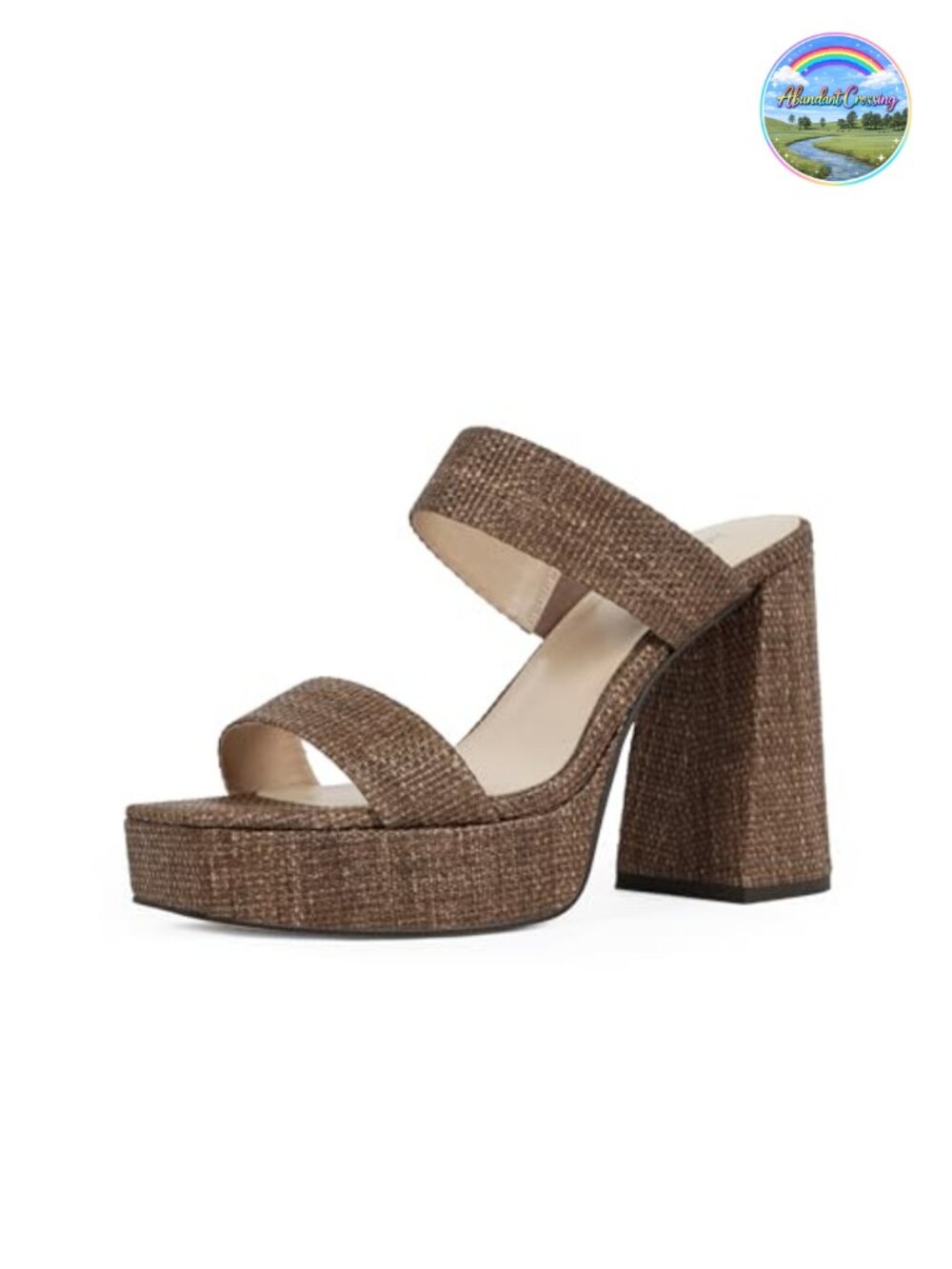 Women's Platform Heels Square Open Toe Chunky Block Heel Two Strap Sandals